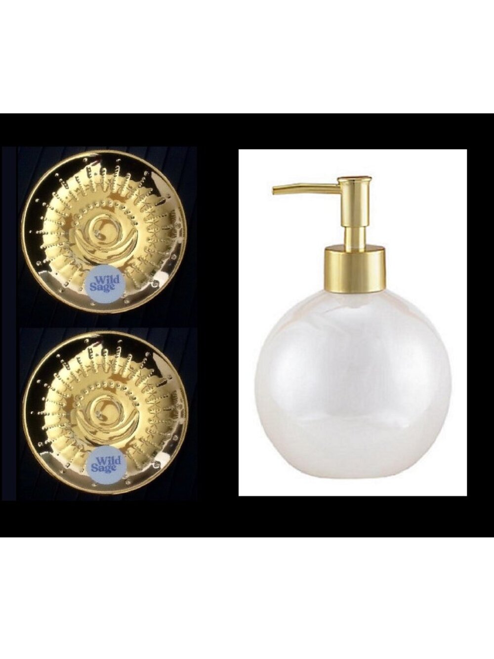 1 Wild Sage Iridescent Pearl Lotion/Soap Dispenser + 2 Cassidy Small Round Trays